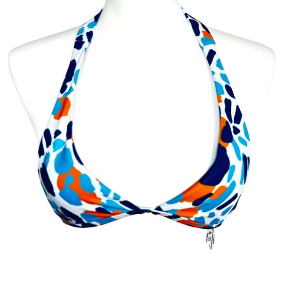 BRAZILIAN NWT Women Small Blue Orange Teeny Tiny Triangle Padded Bikini Top Swim - Picture 2 of 7